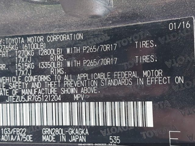 JTEZU5JR7G5121204 Toyota 4RUNNER SR5