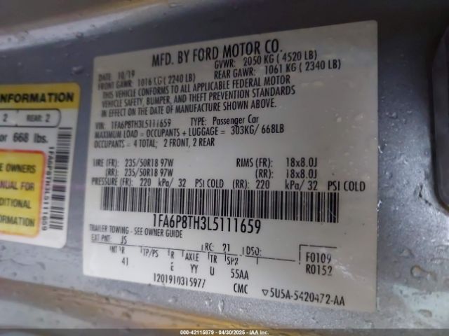 2020 FORD MUSTANG 1FA6P8TH3L5111659 Photo 8