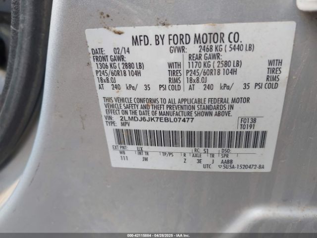 2LMDJ6JK7EBL07477 Lincoln MKX