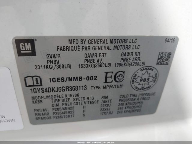 1GYS4DKJ6GR368113 Cadillac Escalade Platinum