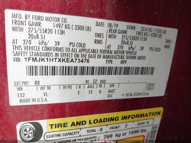 1FMJK1HTXKEA73476 Ford Expedition Max Xlt