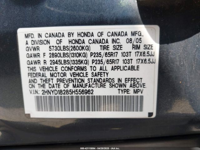 2005 ACURA MDX 2HNYD18285H556962 Photo 8