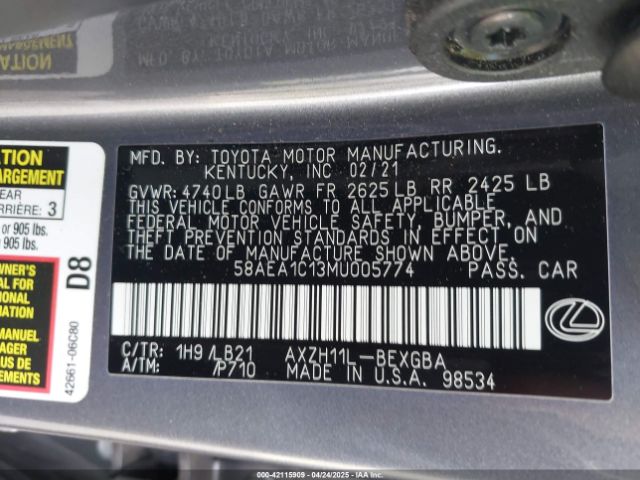 58AEA1C13MU005774 Lexus Es 300h Luxury