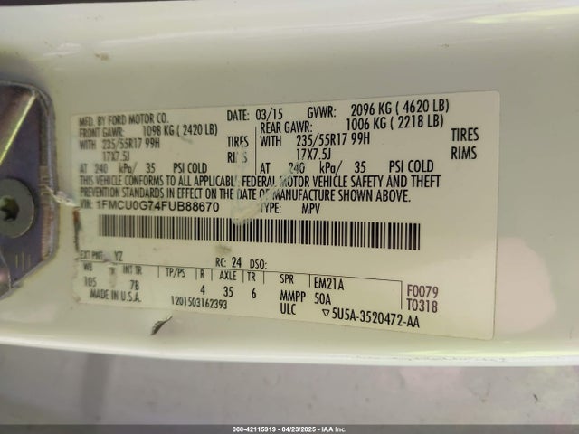 1FMCU0G74FUB88670 Ford ESCAPE SE