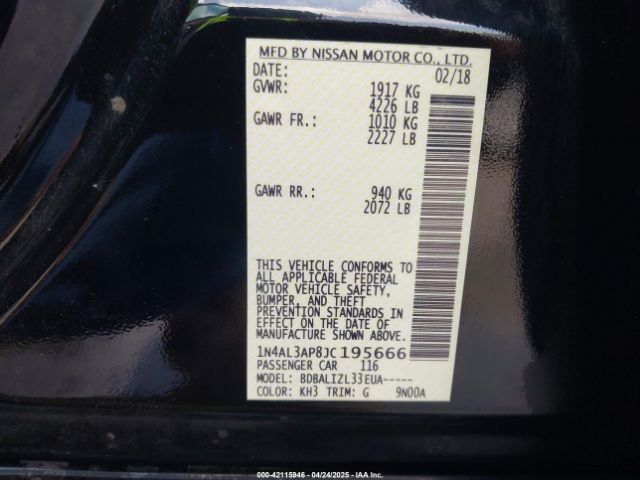 1N4AL3AP8JC195666 Nissan Altima 2.5 Sv