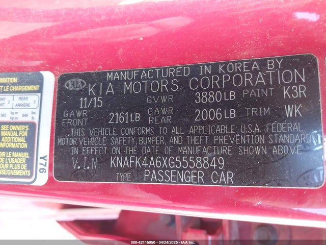 KNAFK4A6XG5558849 KIA FORTE LX