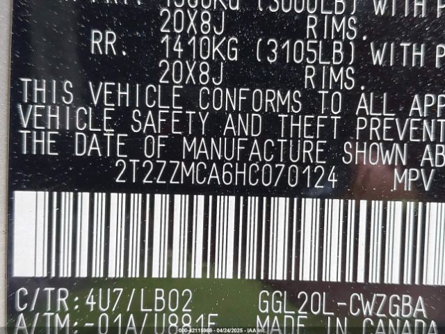 2T2ZZMCA6HC070124 Lexus RX 350
