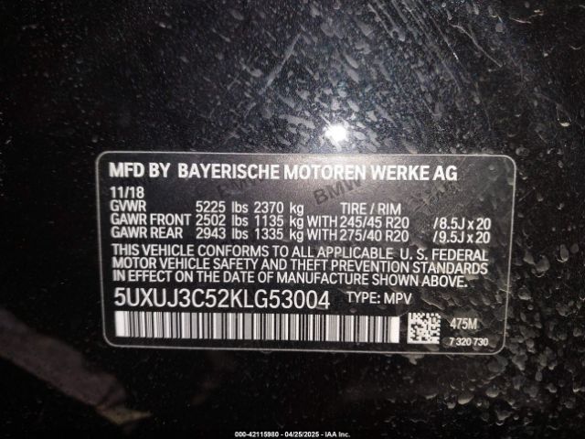 5UXUJ3C52KLG53004 BMW X4 Xdrive30i