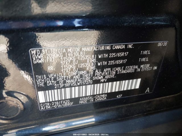 2T3P1RFV5LW117270 Toyota Rav4 Xle