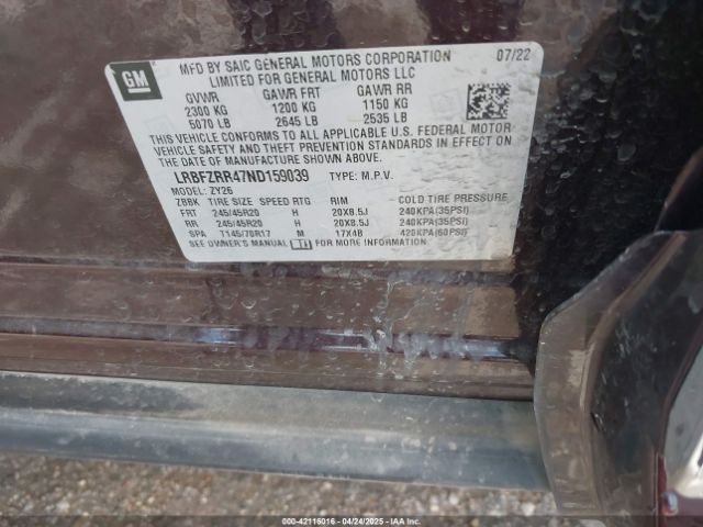 LRBFZRR47ND159039 Buick Envision Fwd Avenir