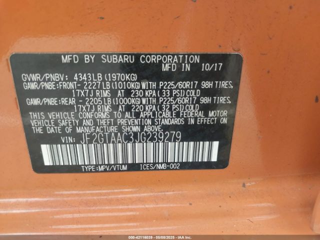 JF2GTAAC3JG239279 Subaru Crosstrek 2.0i
