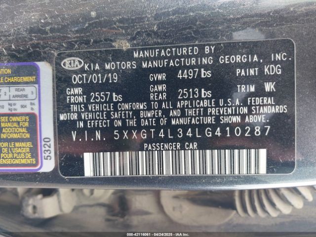 5XXGT4L34LG410287 KIA Optima S