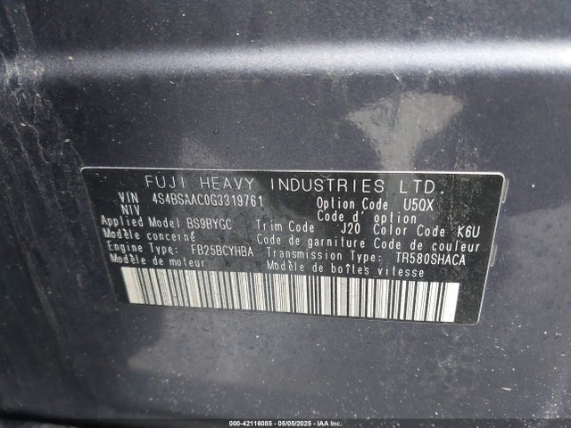 4S4BSAAC0G3319761 Subaru Outback 2.5i