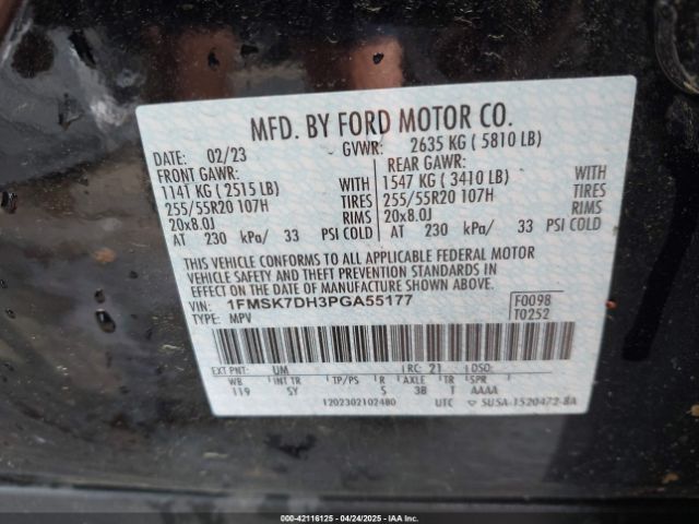 1FMSK7DH3PGA55177 Ford EXPLORER XLT