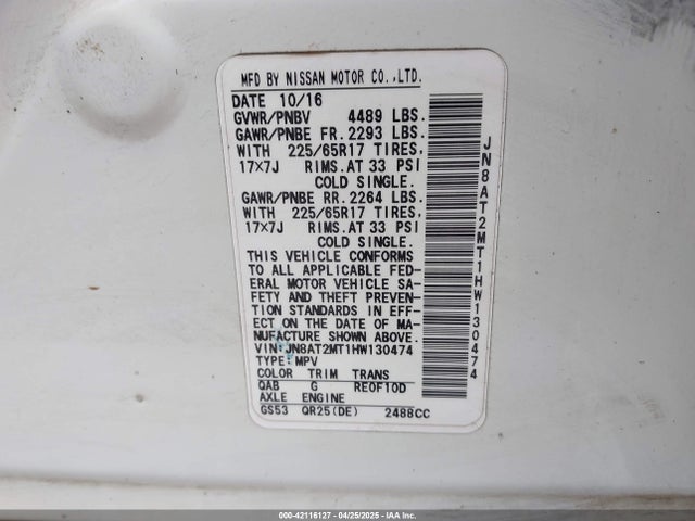 JN8AT2MT1HW130474 Nissan ROGUE SV