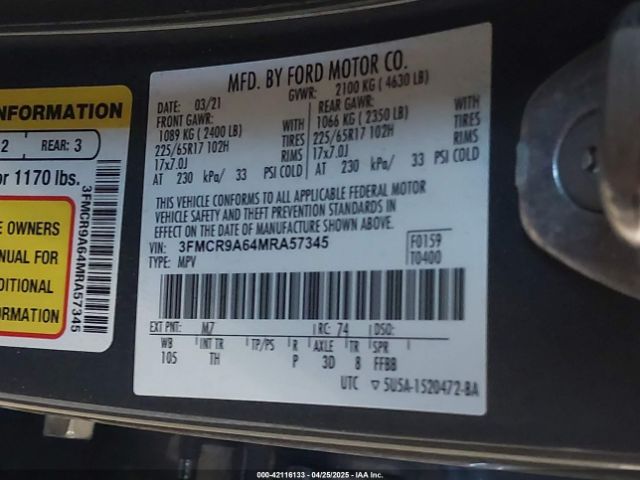 3FMCR9A64MRA57345 Ford Bronco Sport