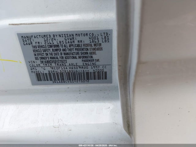 3N1AB8CV5SY275072 Nissan SENTRA SV