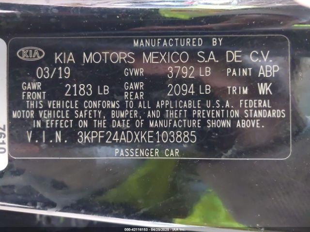 3KPF24ADXKE103885 KIA Forte Lxs
