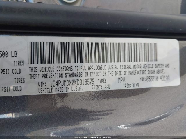 1C4PJMDX0KD319579 Jeep Cherokee Limited 4x4