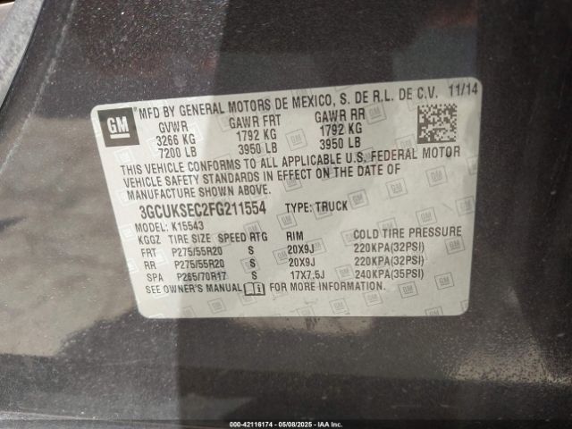 3GCUKSEC2FG211554 Chevrolet Silverado 1500 1lz