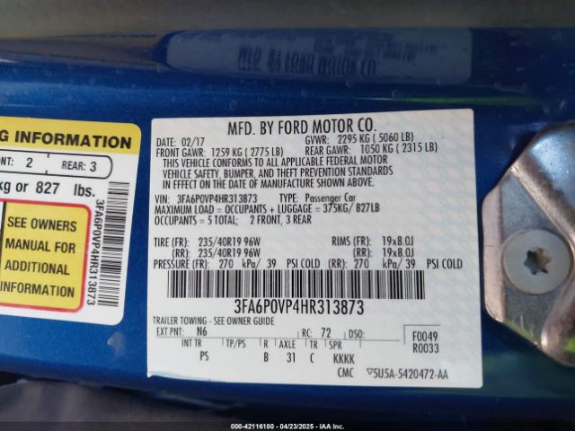 3FA6P0VP4HR313873 Ford Fusion Sport