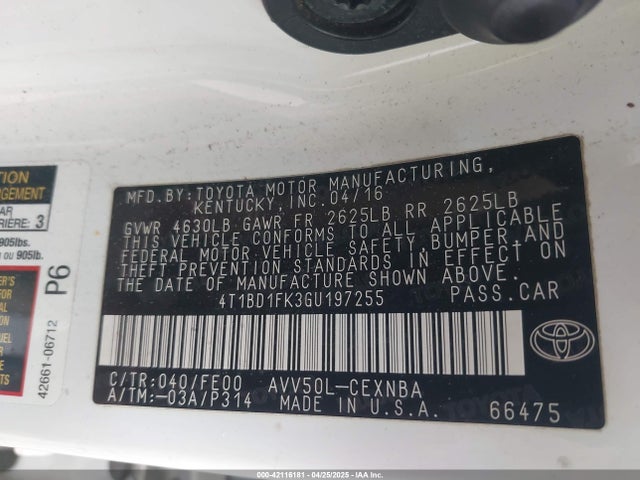 4T1BD1FK3GU197255 Toyota Camry Hybrid Le