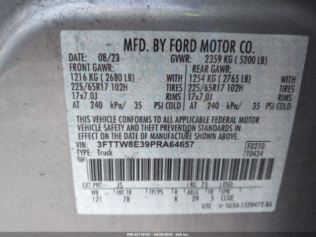 3FTTW8E39PRA64657 Ford Maverick Xlt