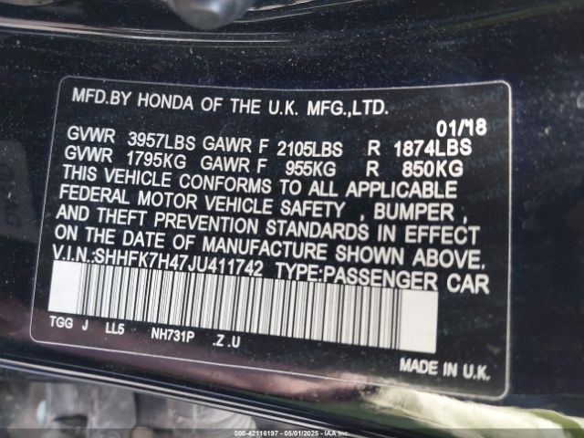 SHHFK7H47JU411742 Honda Civic Sport