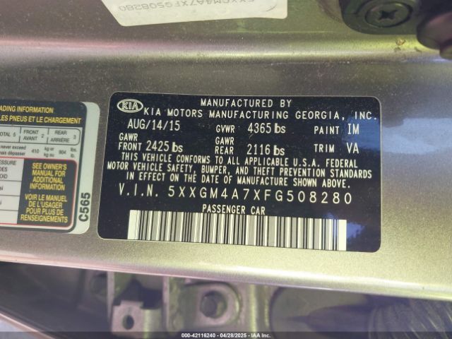 5XXGM4A7XFG508280 KIA Optima Lx