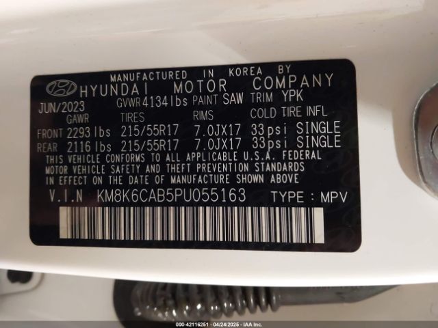 KM8K6CAB5PU055163 Hyundai Kona Sel