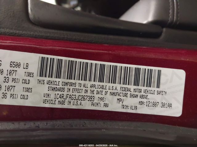 2018 JEEP GRAND CHEROKEE 1C4RJFAG3JC267393 Photo 8