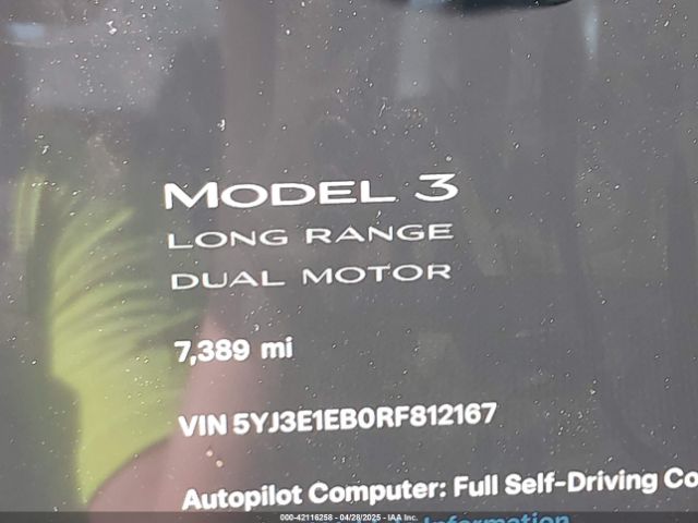 5YJ3E1EB0RF812167 Tesla Model 3 Long Range Dual Motor All-wheel Drive