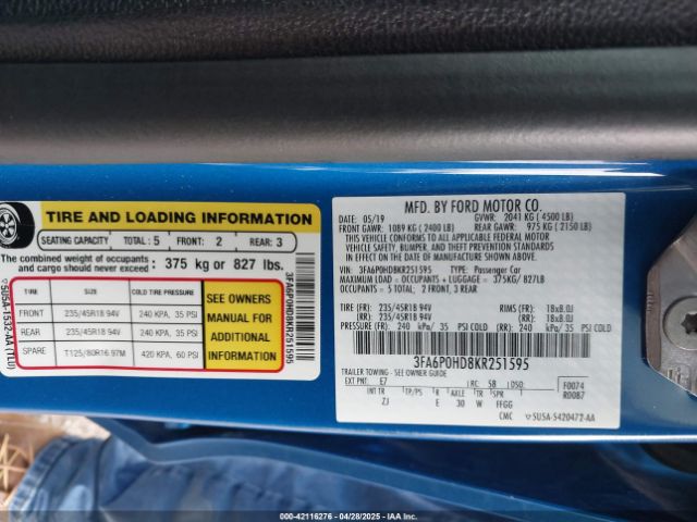 3FA6P0HD8KR251595 Ford FUSION SE
