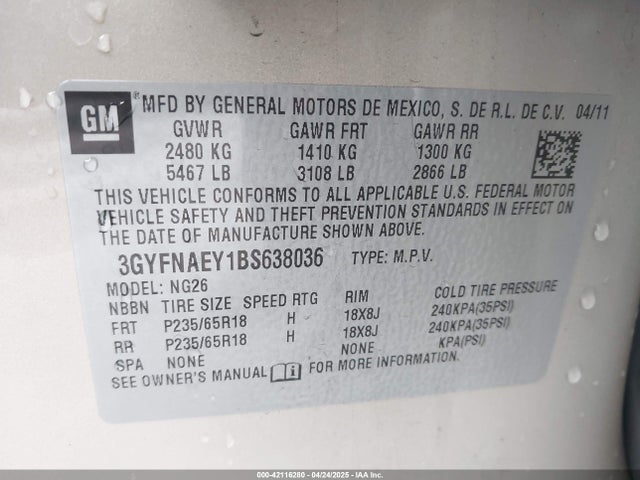 2011 CADILLAC SRX 3GYFNAEY1BS638036 Photo 8