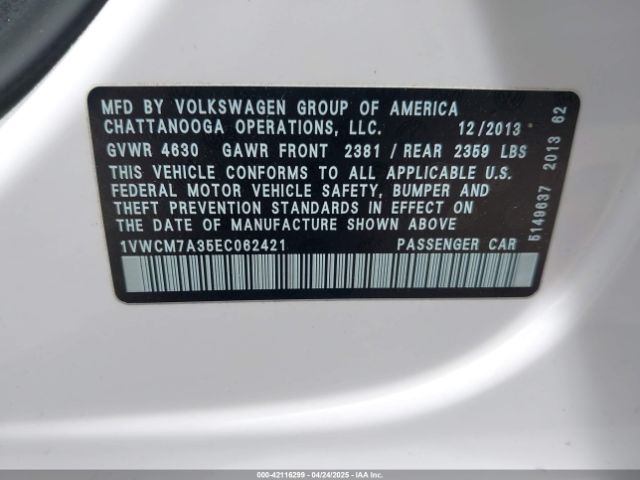 1VWCM7A35EC062421 Volkswagen Passat 3.6l V6 Sel Premium
