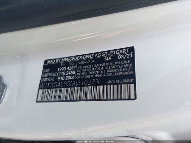 W1K3G4EB5MJ310273 Mercedes-Benz A 220