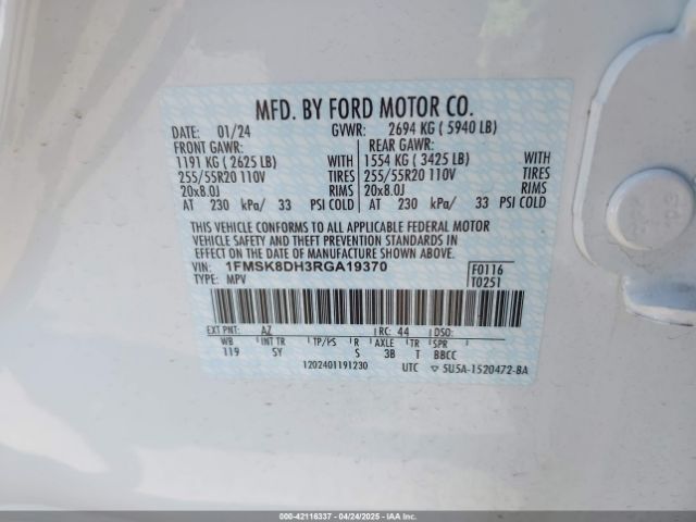1FMSK8DH3RGA19370 Ford EXPLORER XLT