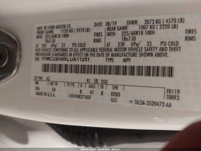 1FMCU9H9XLUA11251 Ford ESCAPE SEL