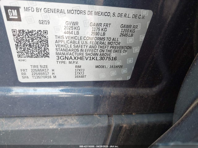 3GNAXHEV1KL307516 Chevrolet EQUINOX LS