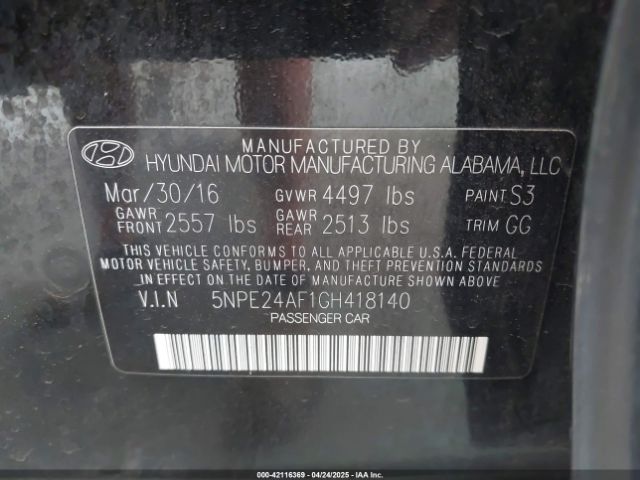 5NPE24AF1GH418140 Hyundai Sonata