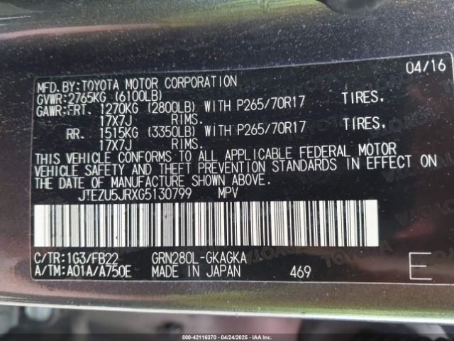 JTEZU5JRXG5130799 Toyota 4RUNNER SR5