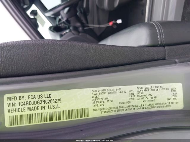 1C4RDJDG3NC206279 Dodge 2022