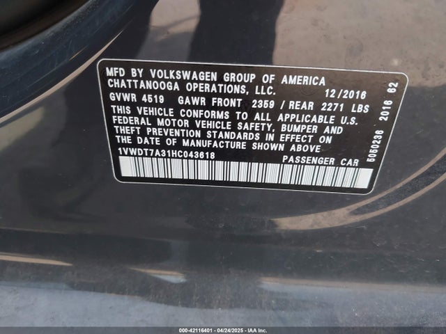 1VWDT7A31HC043618 Volkswagen 1.8 tsi