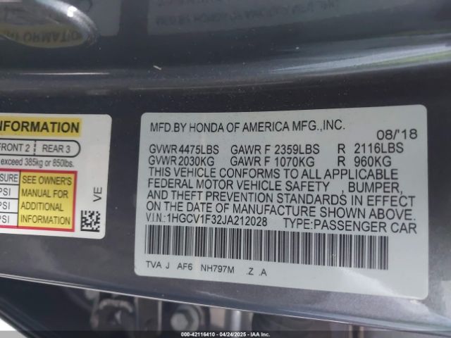 1HGCV1F32JA212028 Honda Accord Sport