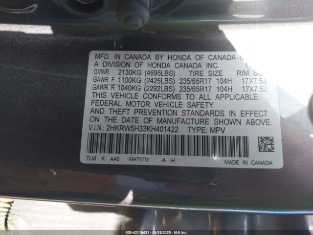 2HKRW5H33KH401422 Honda CR-V LX