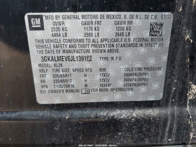 3GKALMEV6JL139162 GMC Terrain Sle
