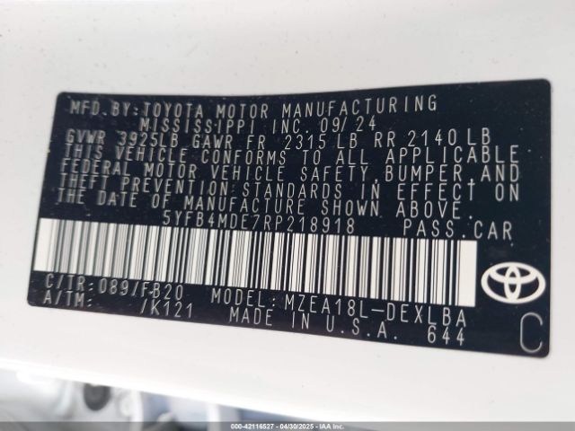 5YFB4MDE7RP218918 Toyota COROLLA LE
