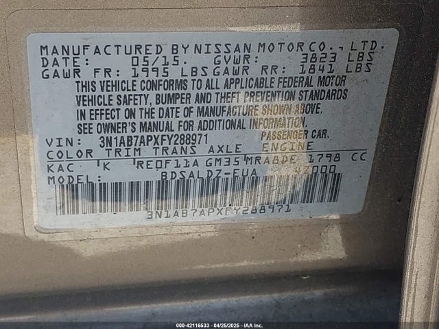 3N1AB7APXFY288971 Nissan SENTRA SV
