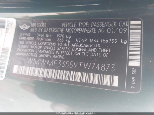 2009 MINI COOPER WMWMF33559TW74873 Photo 8