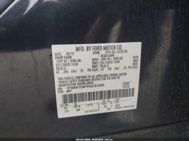 2017 FORD EXPLORER 1FM5K7D87HGC51265 Photo 8